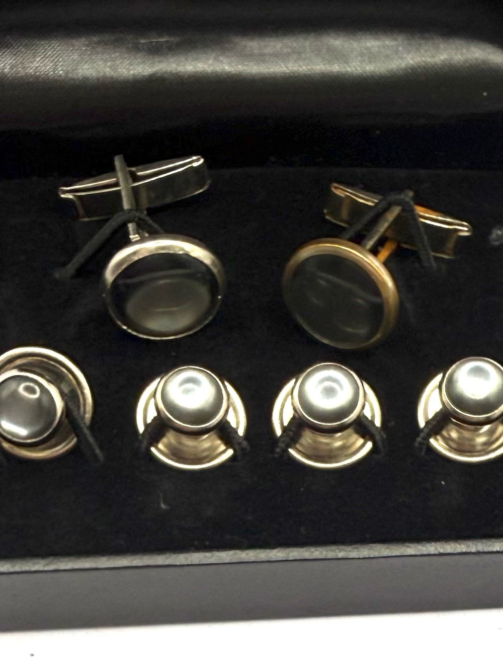 Men's Gray and Silver Cufflink and Stud Set - Classic Formal Accessories